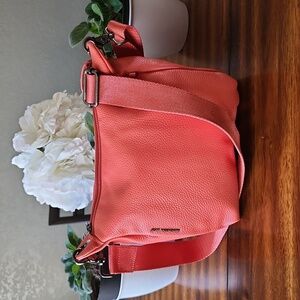 Textured Coral Crossbody Bag with Wide Adjustable Strap